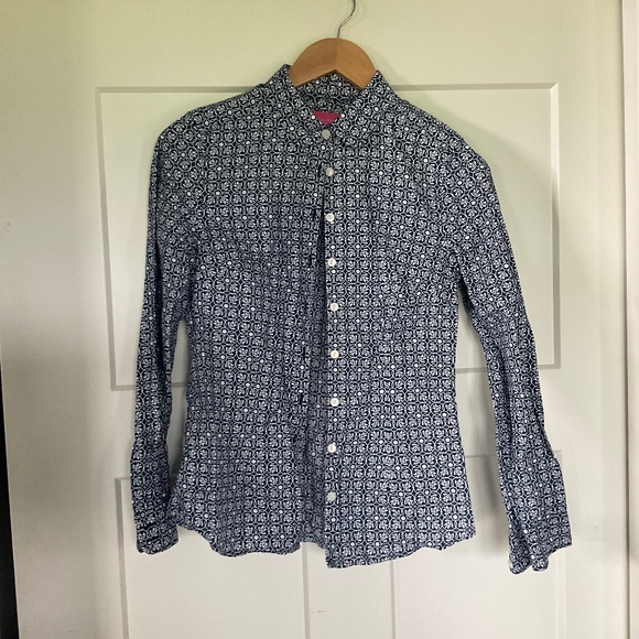 Women’s Charles Tyrwhitt Button Down Blouse Shirt Floral Geometric Size 4 - Picture 1 of 9